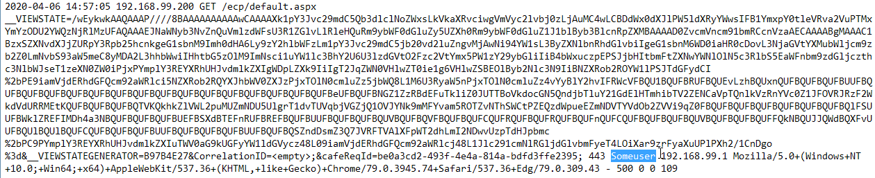 Screenshot of IIS HTTP log exploit attempt artifact