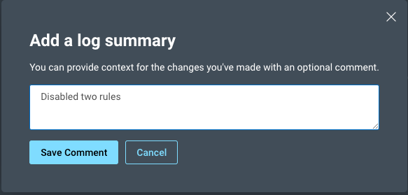 Prompt in Rapid7 InsightVM asking for context around a configuration change