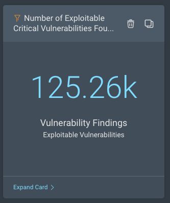 Number of exploitable critical vulnerabilities found in the last 30 days dashboard card in Rapid7 InsightVM