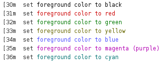 ANSI escape code coloring