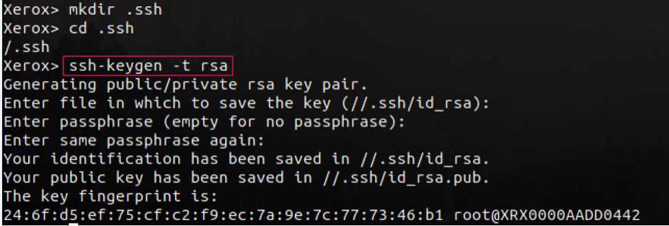 Figure 4: Creating an SSH folder and generating public and private SSH keys