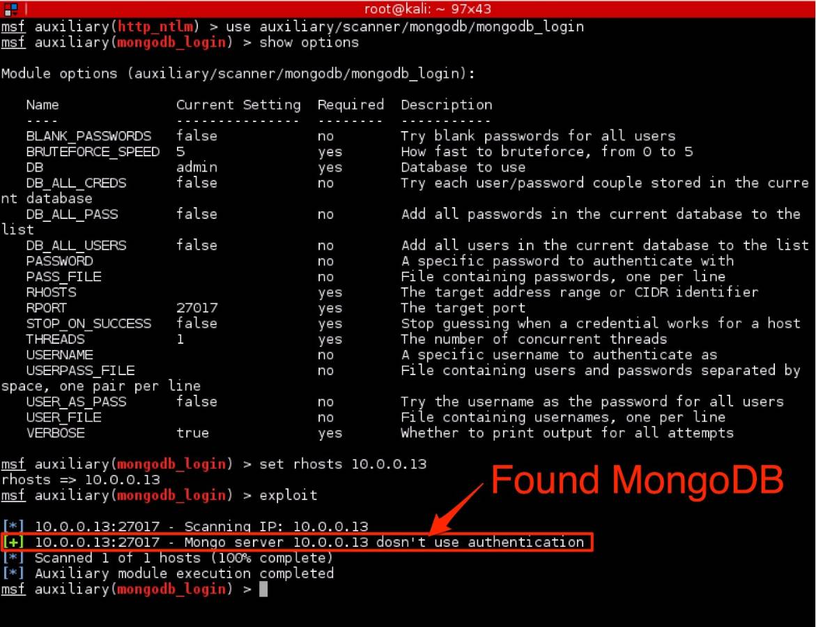 Figure 3: Mongodb_login mondule finding MongoDB