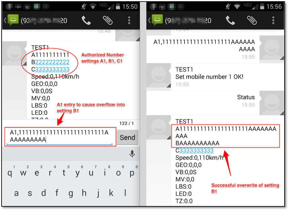 Figure 3: Configuration Setting Overflow Via SMS Message