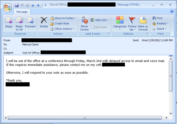 Information Disclosure: Out of Office Auto Replies | Rapid7 Blog